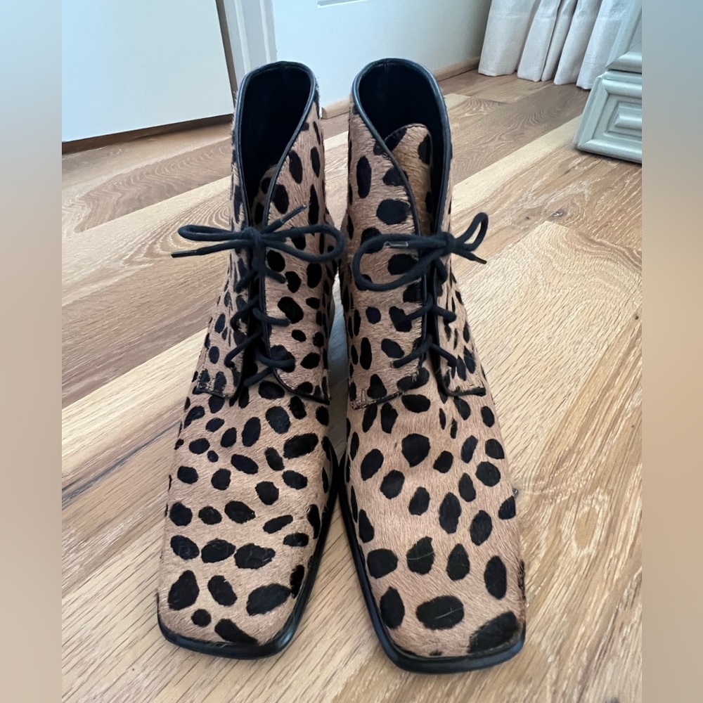 Franco Sarto Leopard Print Lace-Up Ankle Boots